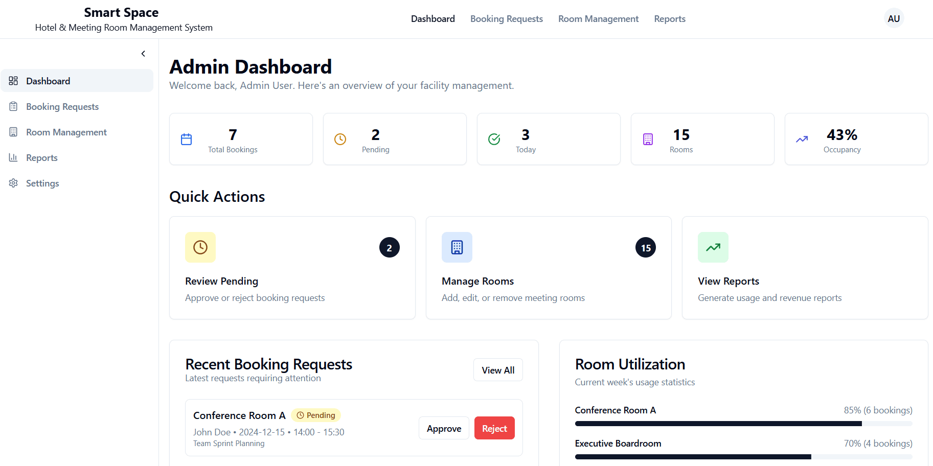 SmartSpace – Hotel & Meeting Room Management System